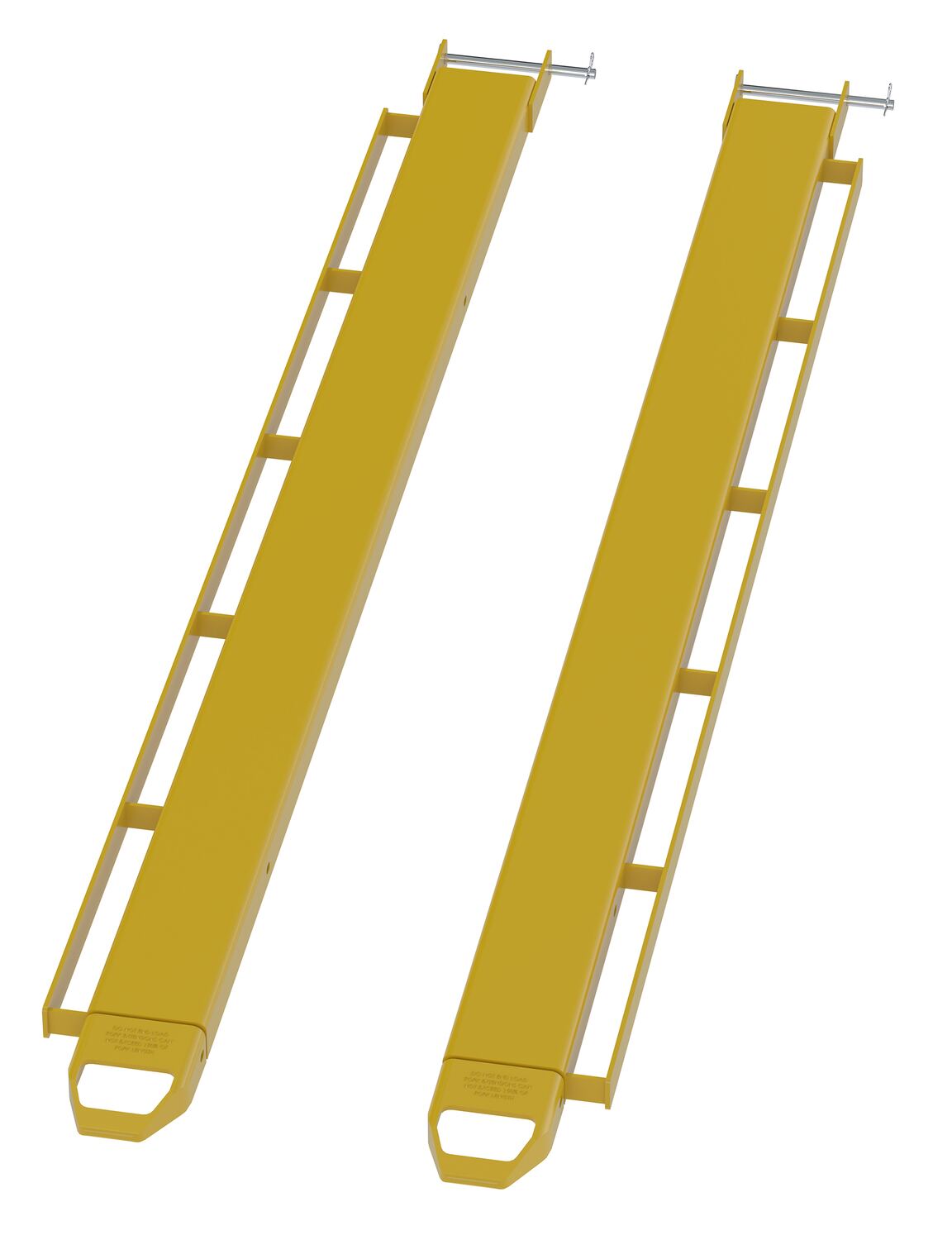 Vestil Steel Pin Style Fork Extensions with Load Rails - 5 In. X 96 In. 4,000 lb - Yellow