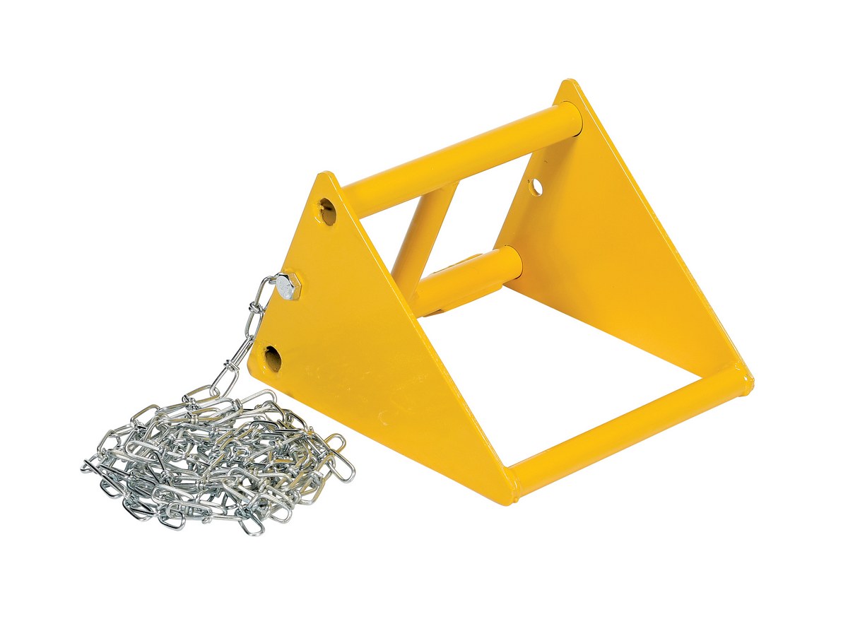 Vestil Fabricated Steel Wheel Chock With - 10 Ft. Security Chain - Yellow