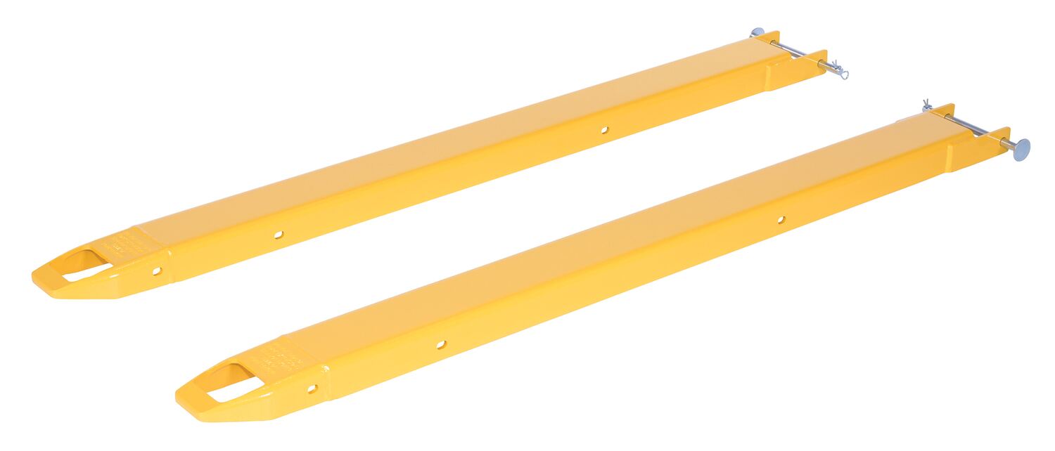 Vestil Steel Pin Style Fork Extensions - 4 In. x 63 In. 4000 lb - Yellow