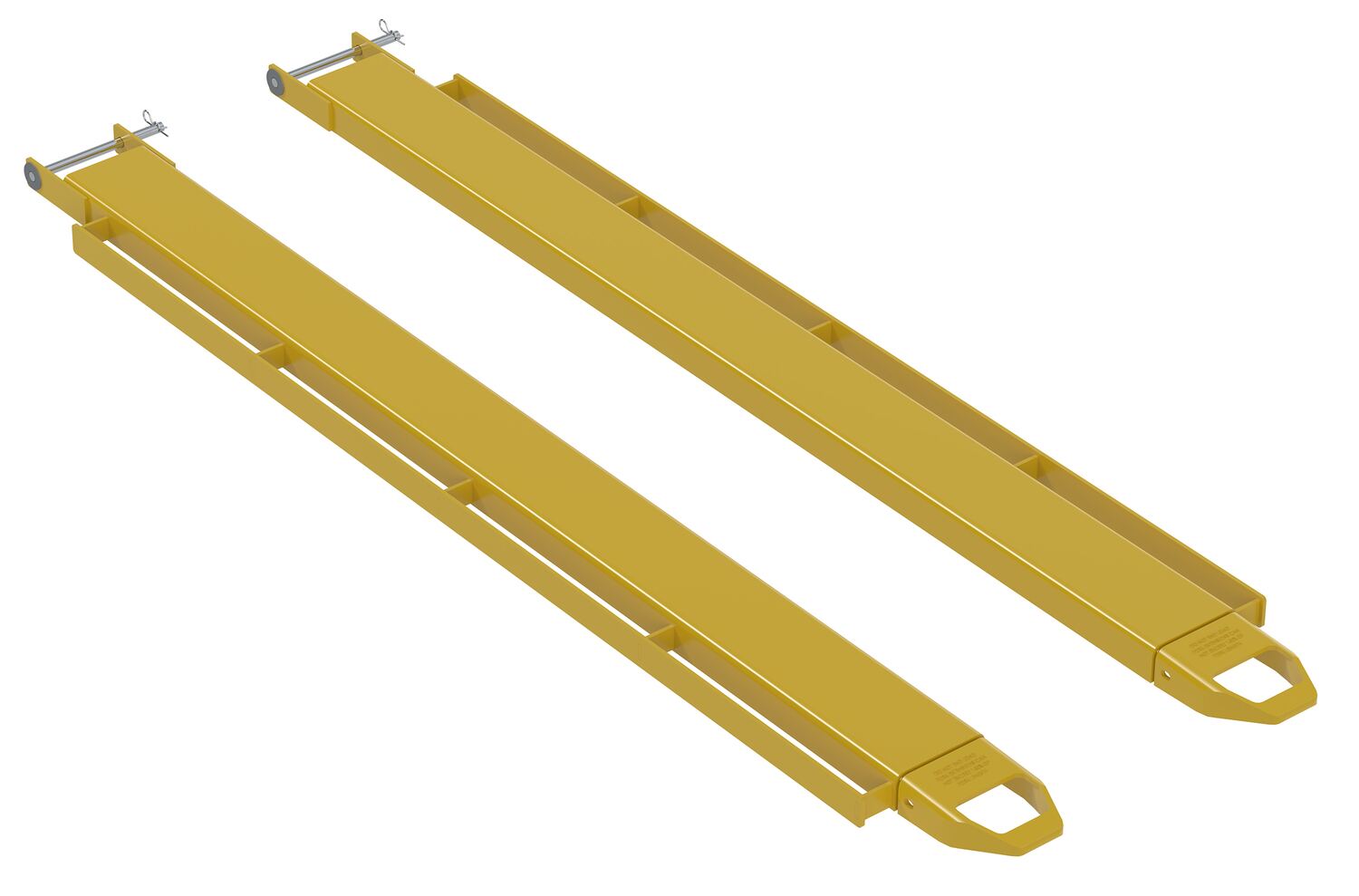Vestil Steel Pin Style Fork Extensions with Load Rails - 5 In. X 84 In. 4,000 lb - Yellow