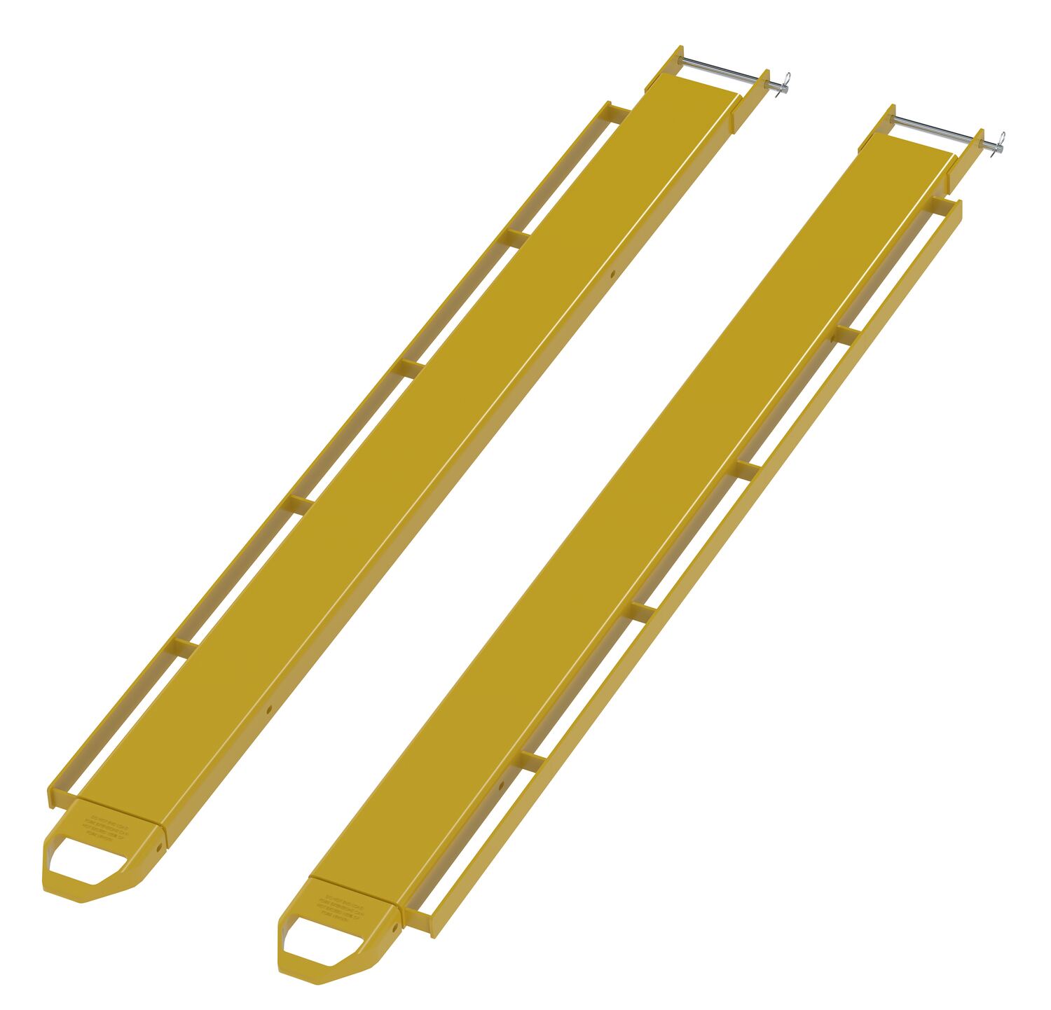 Vestil Steel Pin Style Fork Extensions with Load Rails - 6 In. X 96 In. 4,000 lb - Yellow