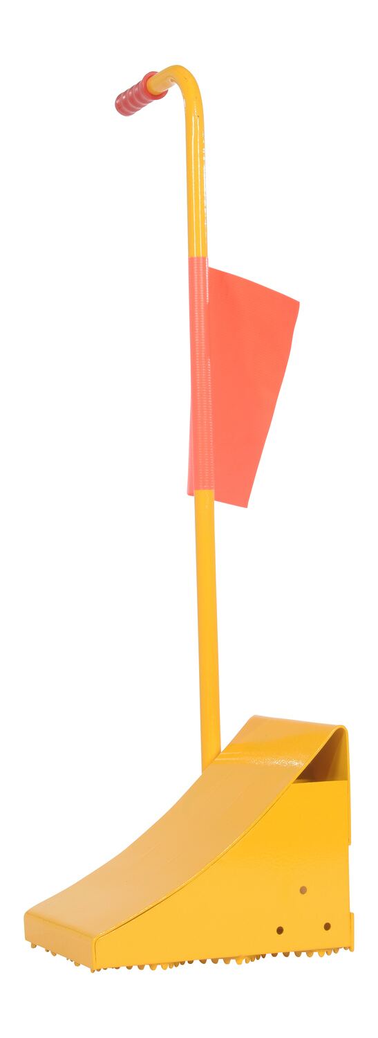 Vestil Fabricated Steel Wheel Chock With Ergonomic Handle and Flag - 10-3/4 In. Length - Yellow