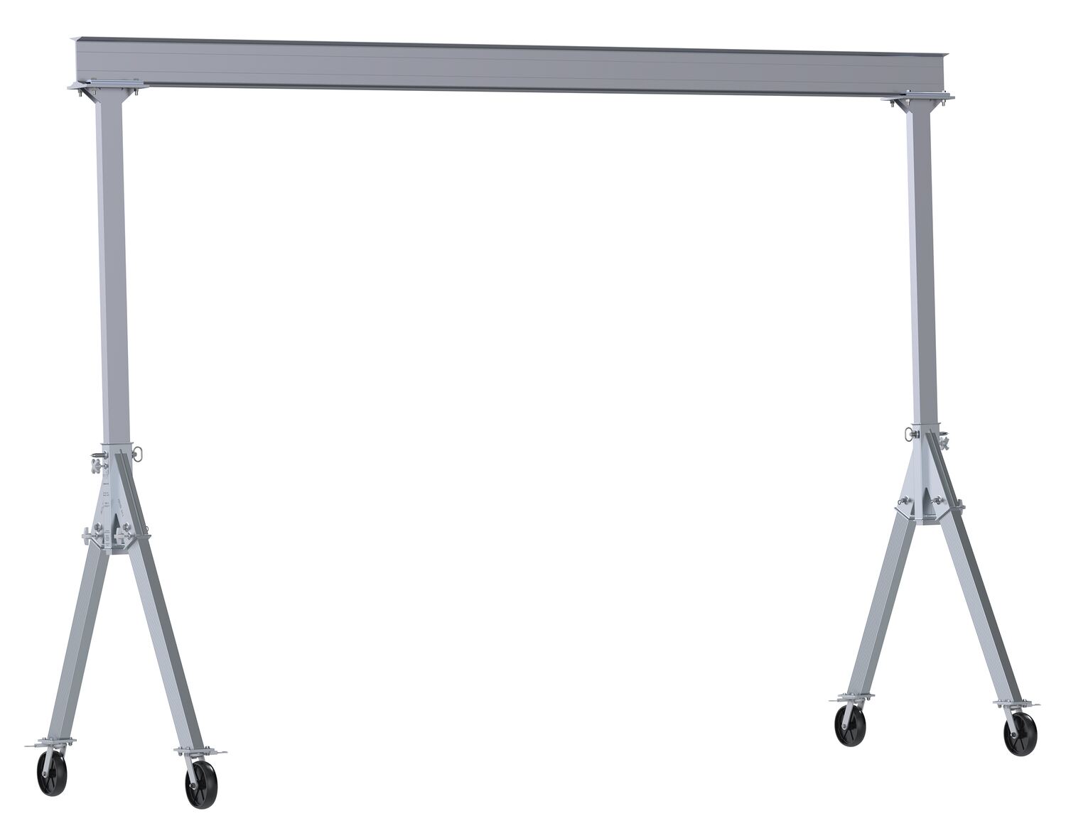 Vestil Aluminum Fixed Gantry Crane with Glass Filled Nylon Locking Casters - 15 Ft. x 10 Ft. 2000 lb - Silver