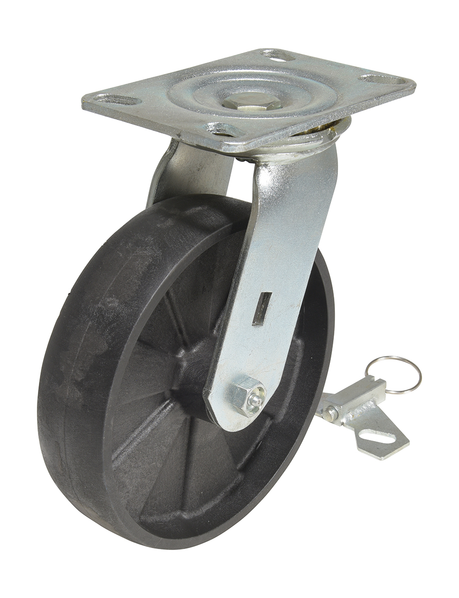 Vestil Glass Filled Nylon Swivel With 4-Position Lock and Top Plate - 8 In. Diameter x 2 In. Width 1400 lb - Black