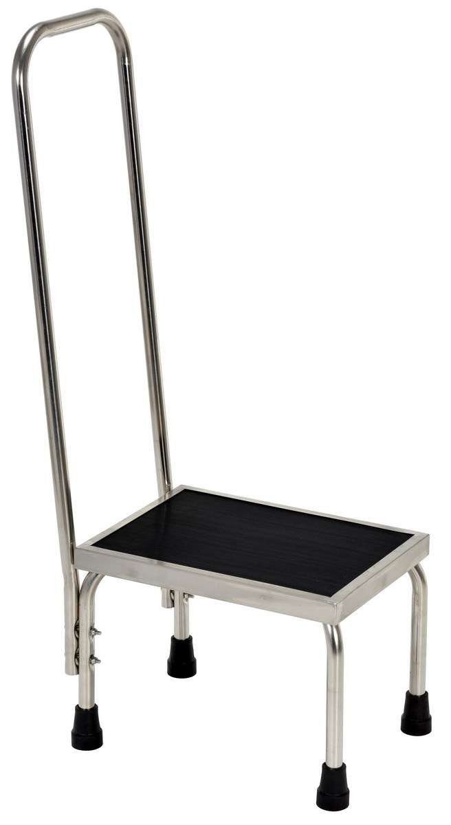 Vestil Stainless Steel Foot Stool with Hand Rail - 11-1/4 In. x 16-1/4 In. x 37 In. 250 lb - Silver