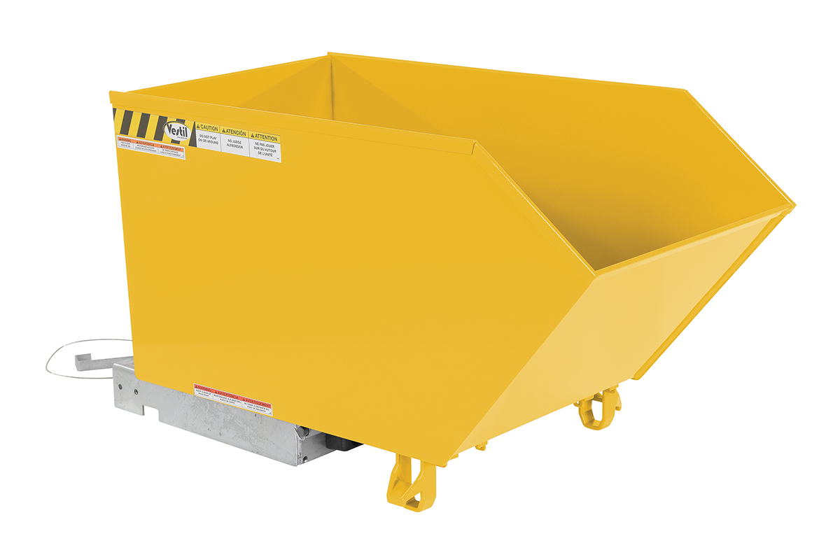 Vestil Steel Heavy Duty Low Profile Self Dumping Hopper - 1/2 Cubic Yard 6000 lb - Yellow