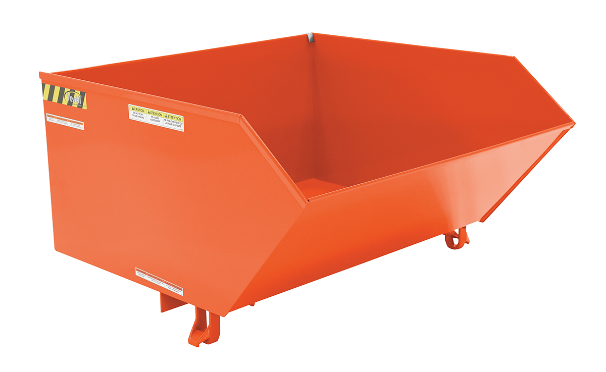 Vestil Steel Heavy Duty Low Profile Self Dumping Hopper - 1 Cubic Yard 6000 lb - Orange