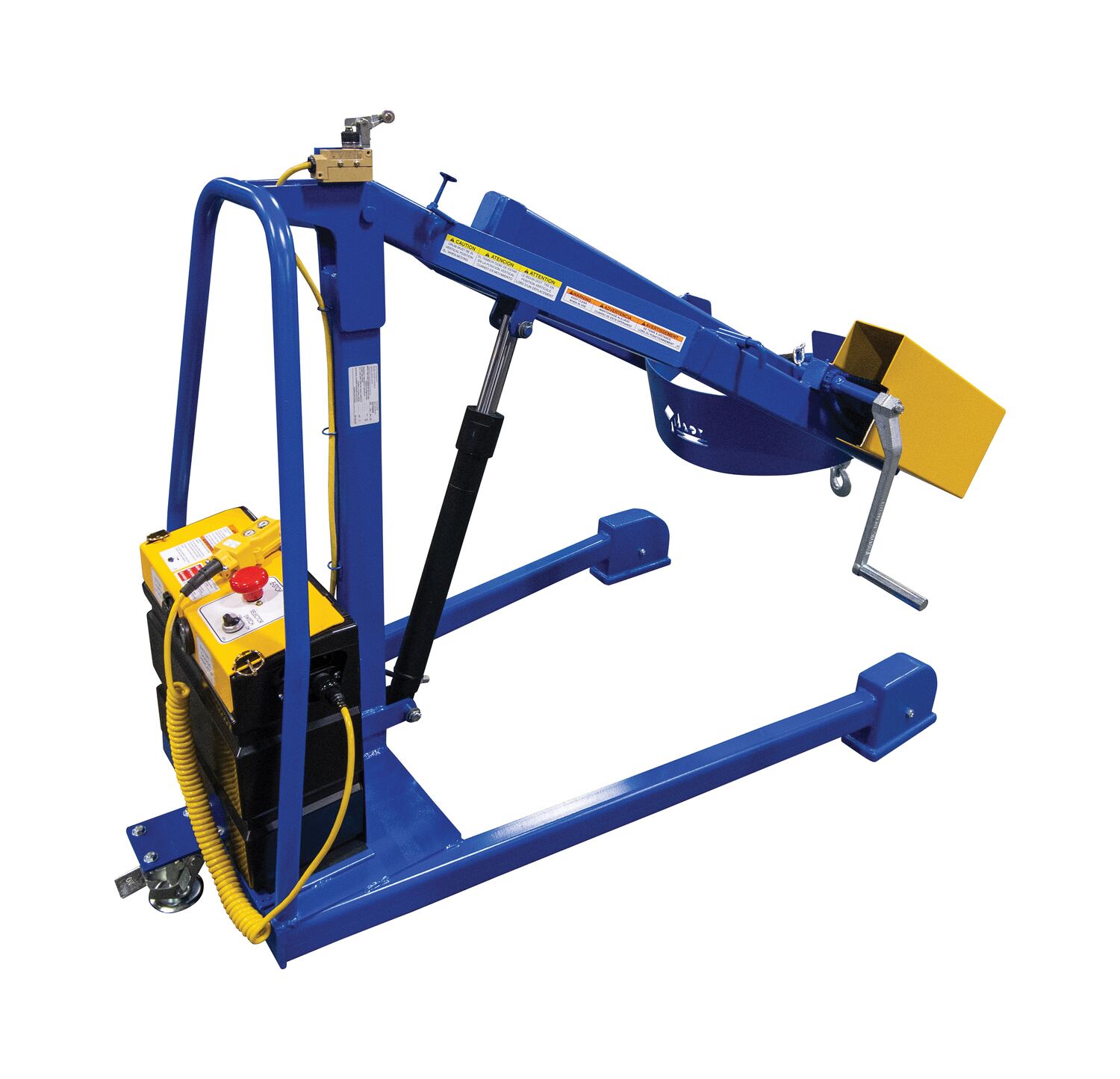 Vestil Steel Portable DC Powered Hydraulic Drum Carrier, Rotator and Boom - 59-11/16 In. Lift Height 800 lb Blue / - Yellow