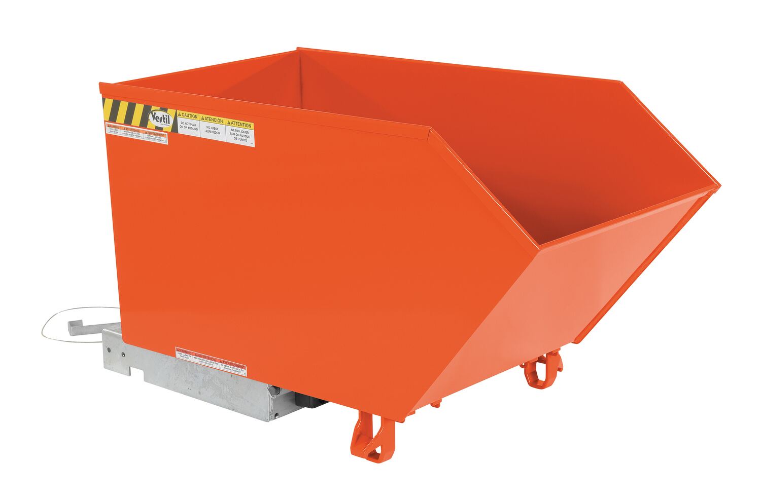 Vestil Steel Light Duty Low Profile Self Dumping Hopper - 1/2 Cubic Yard 2000 lb - Orange