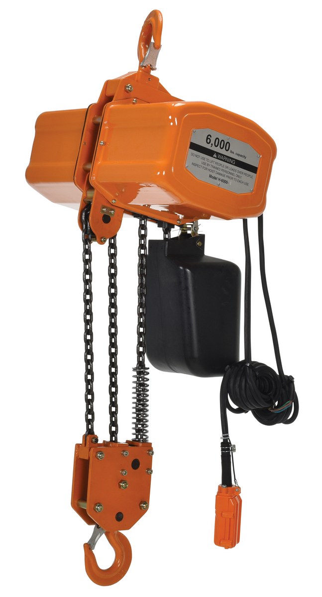 Vestil Steel Economy Chain Hoist with Chain Container - 1 Phase 6000 lb - Orange