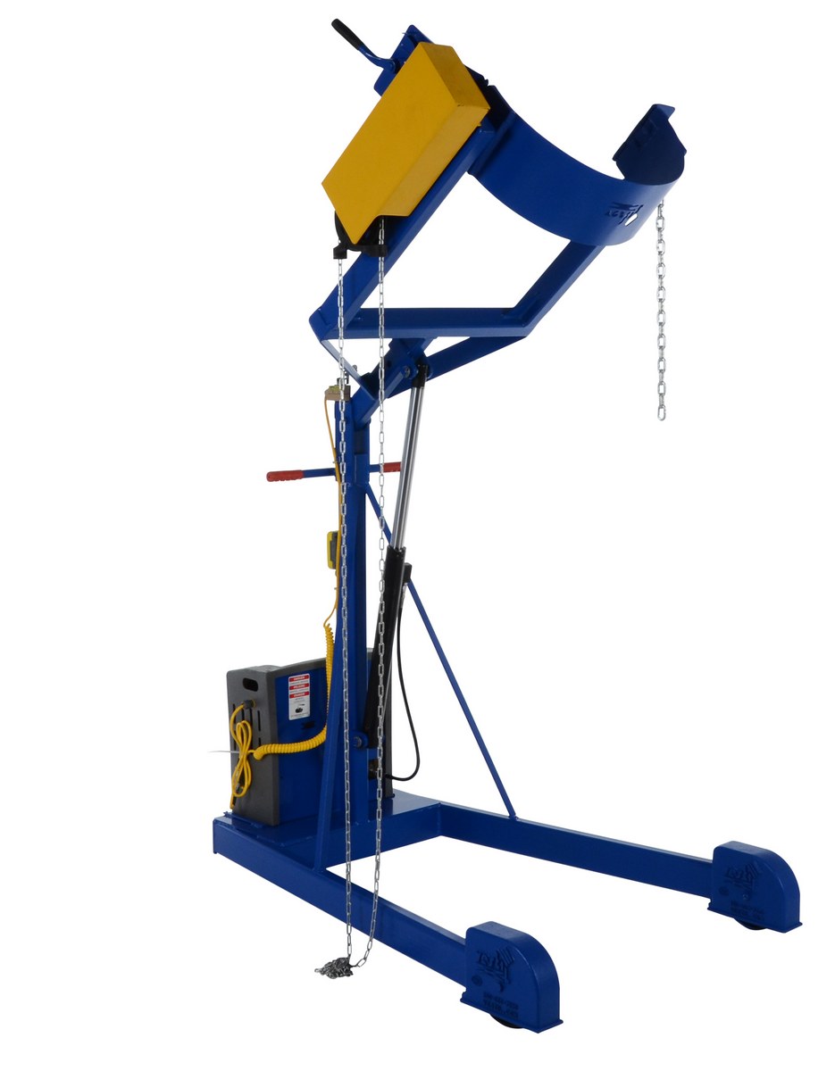 Vestil Steel Portable DC Powered Hydraulic Drum Carrier, Rotator and Boom - 71-1/4 In. Lift Height 800 lb Blue / - Yellow
