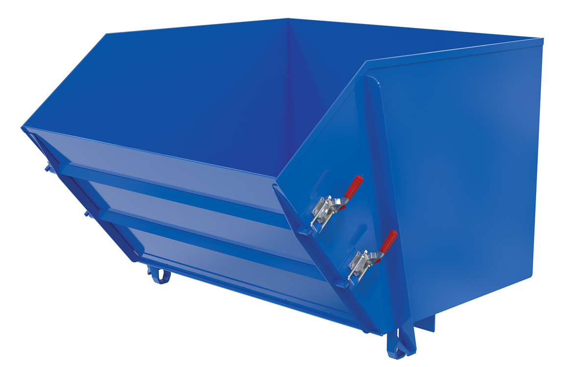 Vestil Steel Light Duty Self Dumping Hopper with Fold Down Front - 1-1/2 Cubic Yard 2000 lb - Blue