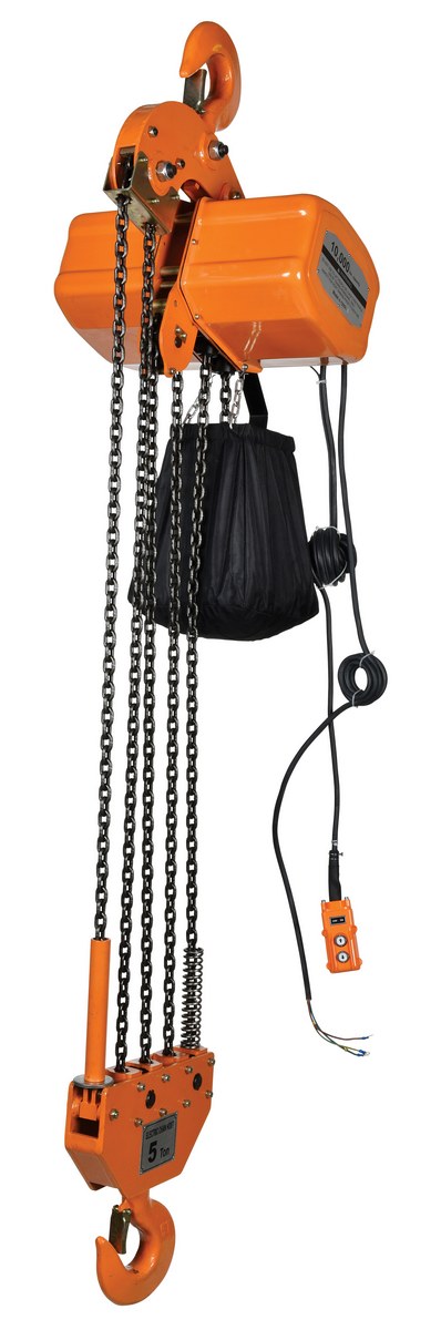 Vestil Steel Economy Chain Hoist with Chain Container - 1 Phase 10000 lb - Orange