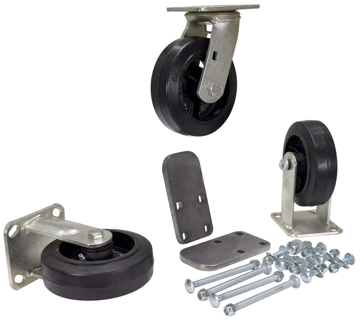 Vestil Mold On Rubber Caster Kit - 6 In. x 2 In. 1,800 lb - Black