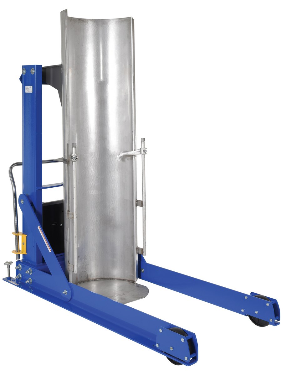 Vestil Stainless Steel Portable Hydraulic Drum Dumper - 48 In. Dump Height 1,000 lb - Blue/Silver