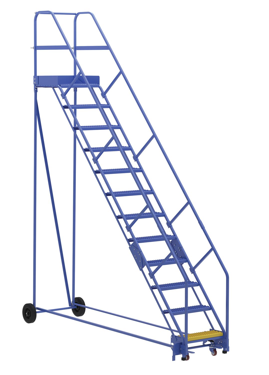 Vestil Steel Rolling Warehouse Ladder - 50 Degree 12 Grip Strut 23-9/16 In. Step Width 350 lb - Blue
