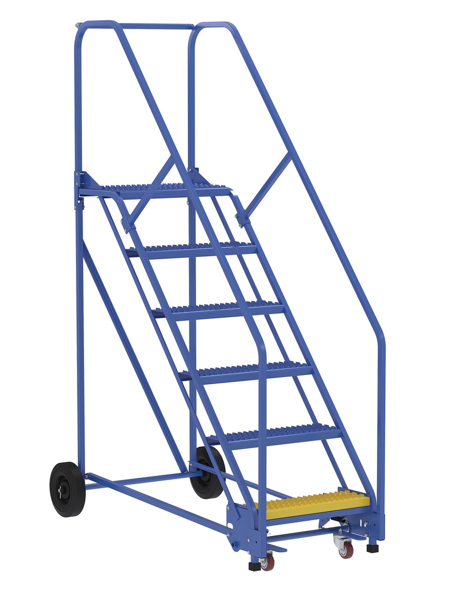 Vestil Steel Rolling Warehouse Ladder - 50 Degree 6 Grip Strut 23-9/16 In. Step Width 350 lb - Blue
