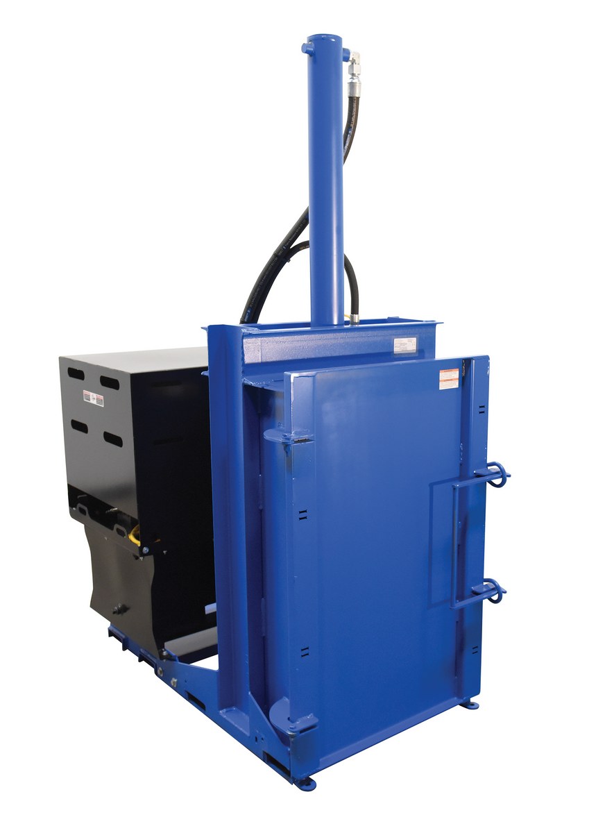 Vestil Steel High Cycle Hydraulic Drum Crusher and Compactor - 460 Volt Three Phase 38,000 lbs Crushing Force - Blue