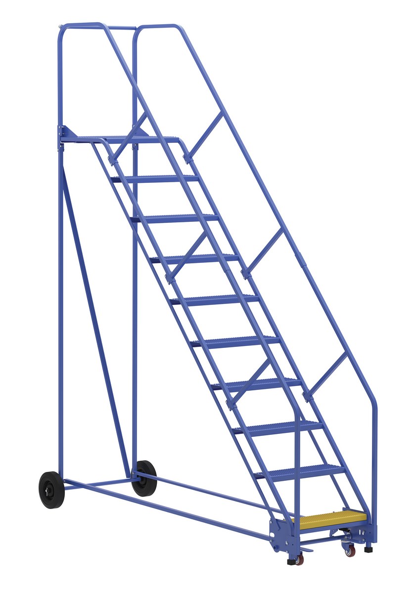 Vestil Steel Rolling Warehouse Ladder - 50 Degree 10 Perforated 23-9/16 In. Step Width 350 lb - Blue