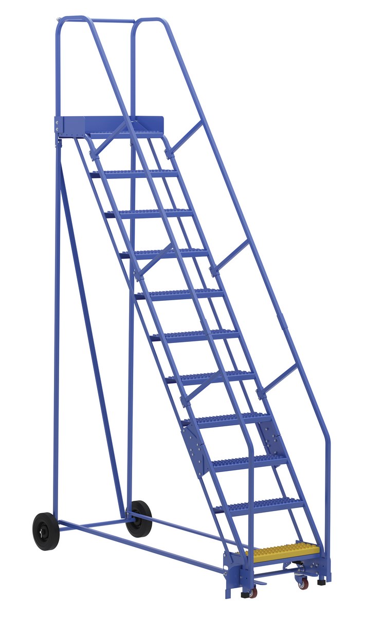 Vestil Steel Rolling Warehouse Ladder - 58 Degree 11 Grip Strut 23-9/16 In. Step Width 350 lb - Blue