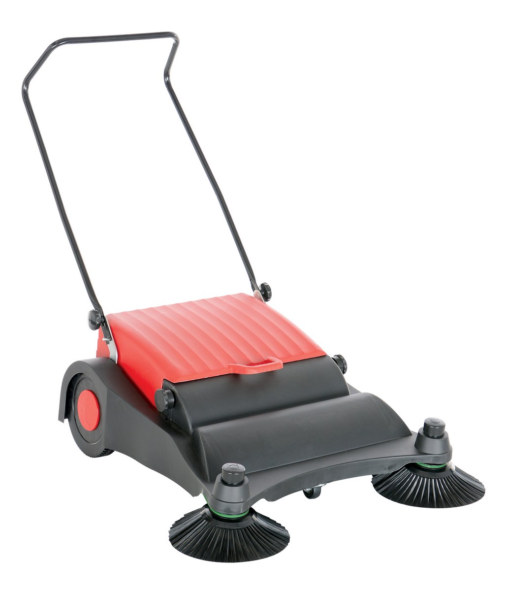 Vestil Plastic/Steel Large Belt Driven Manual Brush Sweeper - 9 Gallon - Red/Black