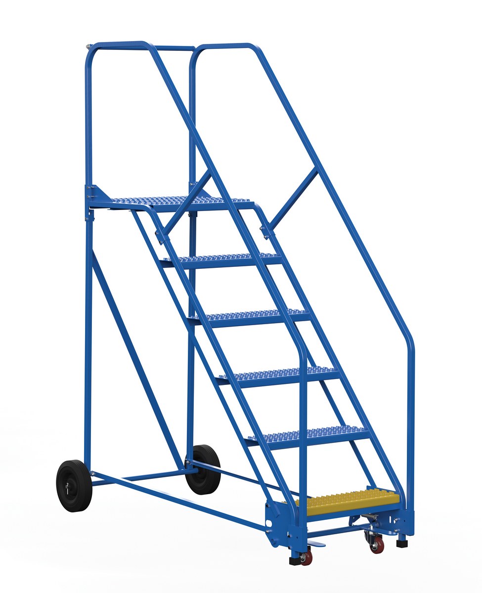 Vestil Steel Rolling Warehouse Ladder - 50 Degree 6 Grip Strut 23-9/16 In. Step Width 350 lb - Blue