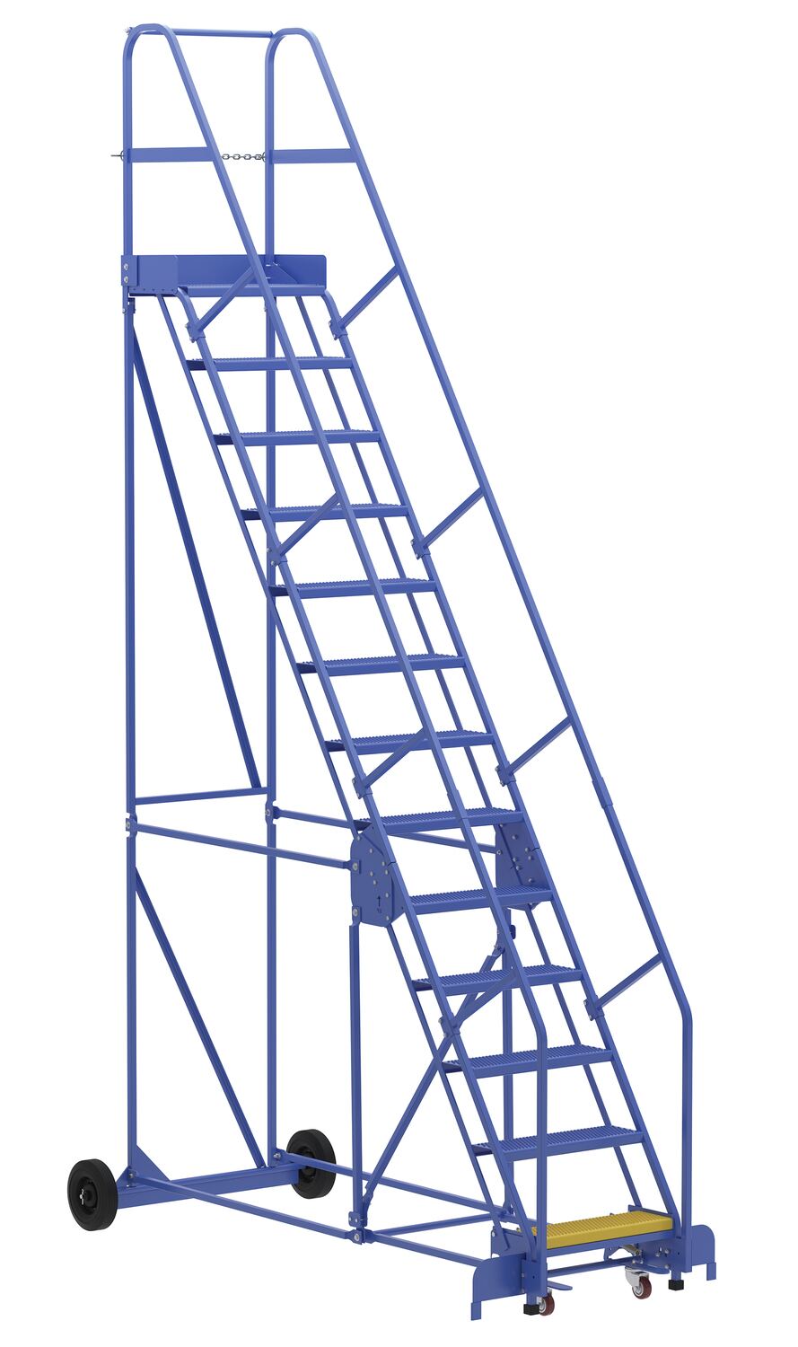 Vestil Steel Rolling Warehouse Ladder - 58 Degree 13 Perforated 23-9/16 In. Step Width 350 lb - Blue