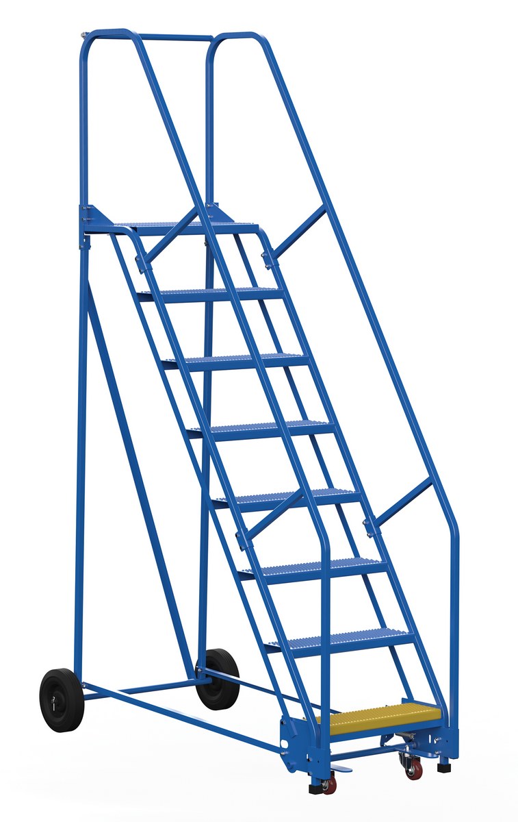 Vestil Steel Rolling Warehouse Ladder - 58 Degree 8 Perforated 23-9/16 In. Step Width 350 lb - Blue