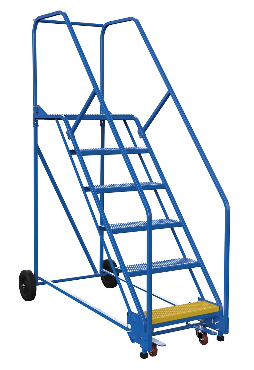 Vestil Steel Rolling Warehouse Ladder - 58 Degree 6 Perforated 23-9/16 In. Step Width 350 lb - Blue
