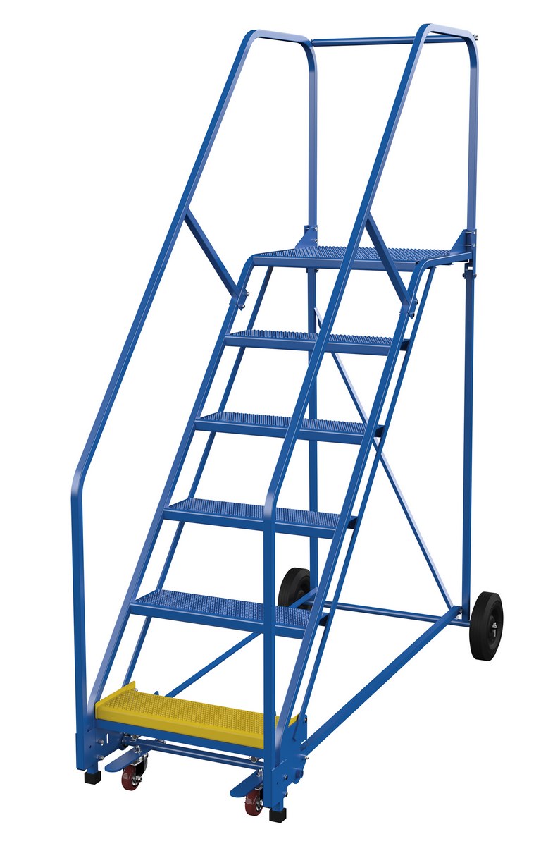Vestil Steel Rolling Warehouse Ladder - 50 Degree 6 Perforated 23-9/16 In. Step Width 350 lb - Blue