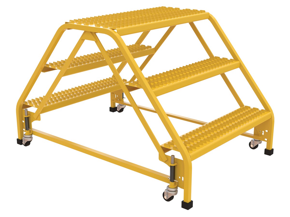 Vestil Steel Double Sided Step Ladder - 3 Grip Strut 30-1/4 In. Step Width 350 lb - Yellow