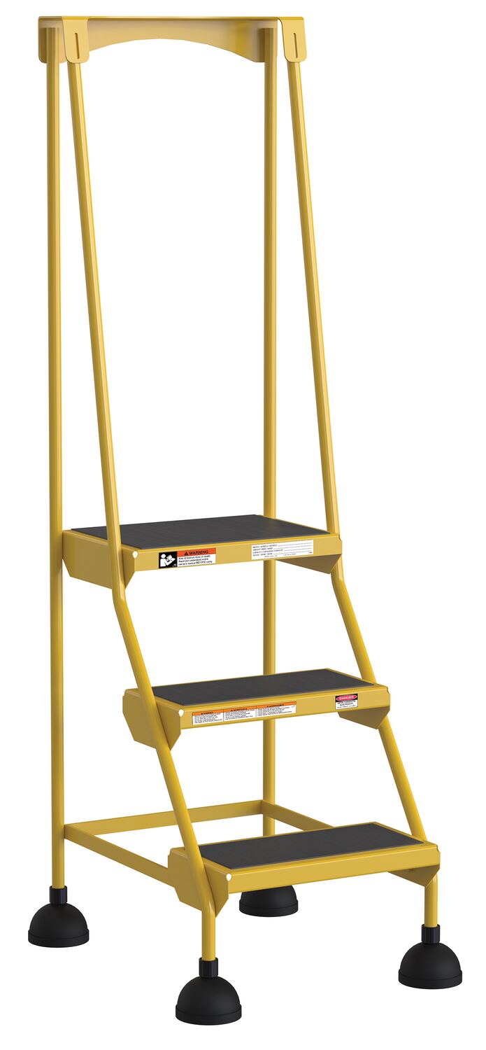 Vestil Steel Commercial Spring Loaded Ladder - 3 Steps 16 In. Wide 58 Degree with Anti-Slip Rubber Mats 300 lb - Yellow