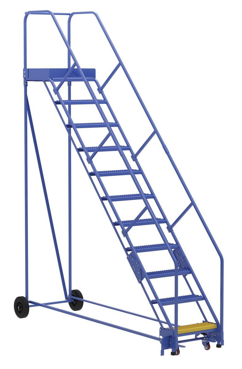 Vestil Steel Rolling Warehouse Ladder - 50 Degree 11 Grip Strut 23-9/16 In. Step Width 350 lb - Blue
