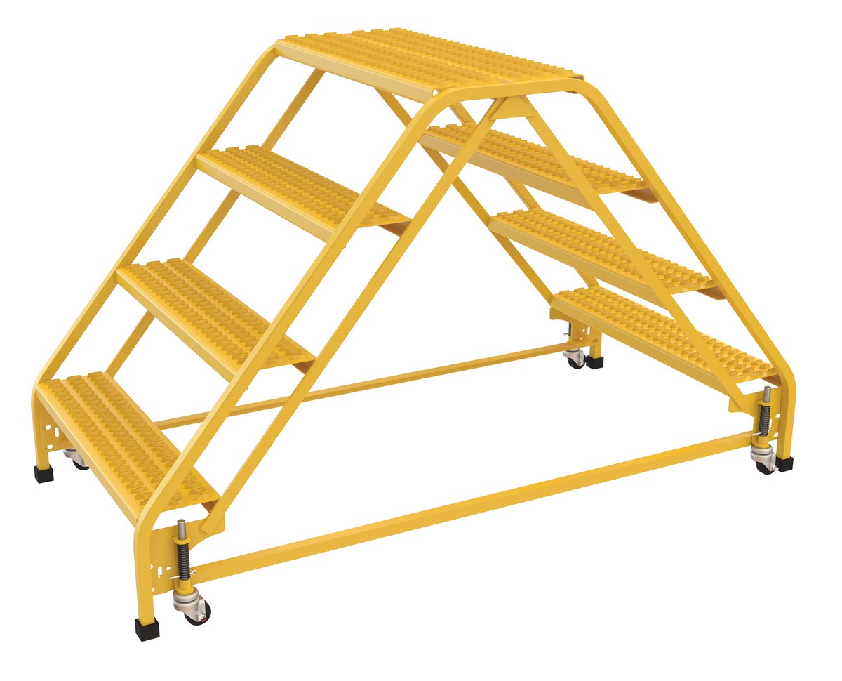 Vestil Steel Double Sided Step Ladder - 4 Grip Strut 30-1/4 In. Step Width 350 lb - Yellow