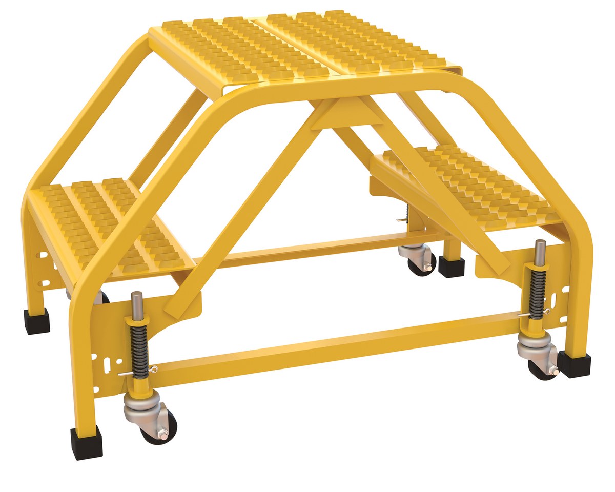 Vestil Steel Double Sided Step Ladder - 2 Grip Strut 16-13/16 In. Step Width 350 lb - Yellow