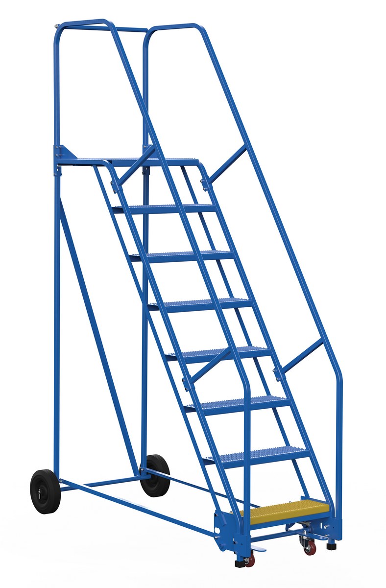 Vestil Steel Rolling Warehouse Ladder - 58 Degree 8 Perforated 23-9/16 In. Step Width 350 lb - Blue