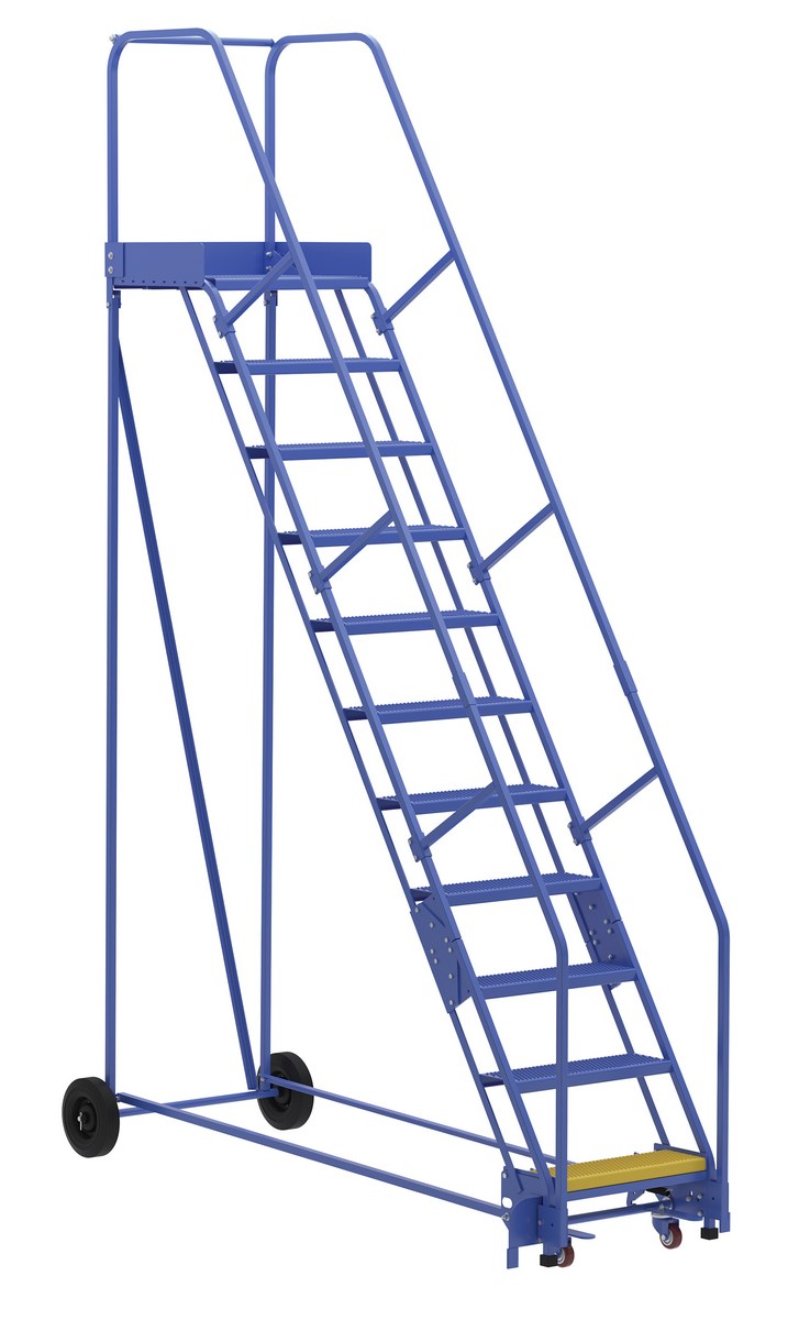 Vestil Steel Rolling Warehouse Ladder - 58 Degree 11 Perforated 23-9/16 In. Step Width 350 lb - Blue