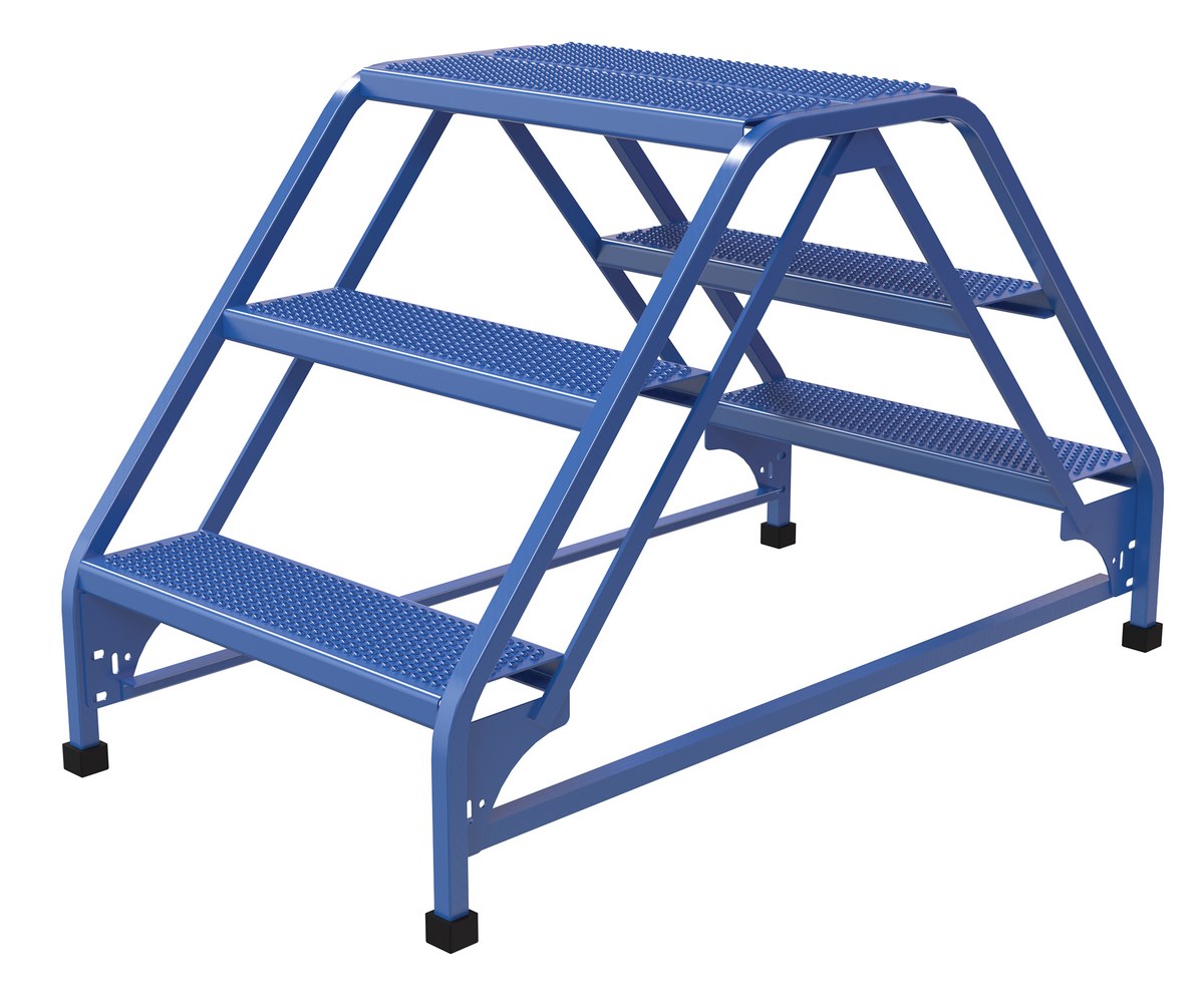 Vestil Steel Double Sided Ladder - 3 Perforated 23-9/16 In. Step Width 350 lb - Blue
