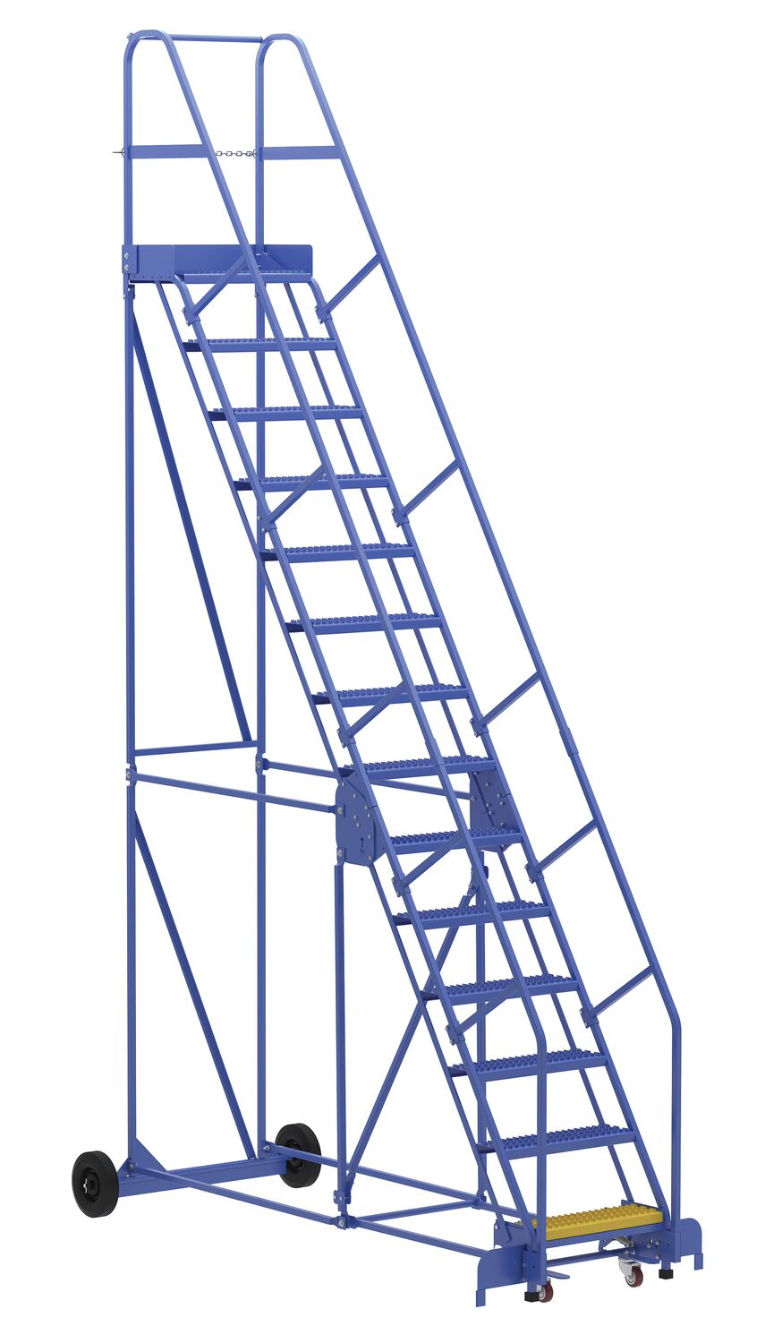 Vestil Steel Rolling Warehouse Ladder - 58 Degree 14 Grip Strut 23-9/16 In. Step Width 350 lb - Blue