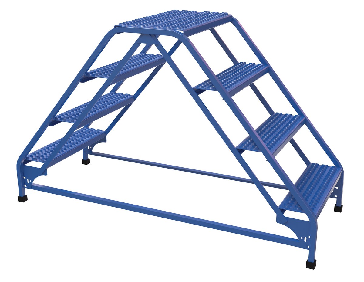 Vestil Steel Double Sided Ladder - 4 Grip Strut 23-9/16 In. Step Width 350 lb - Blue