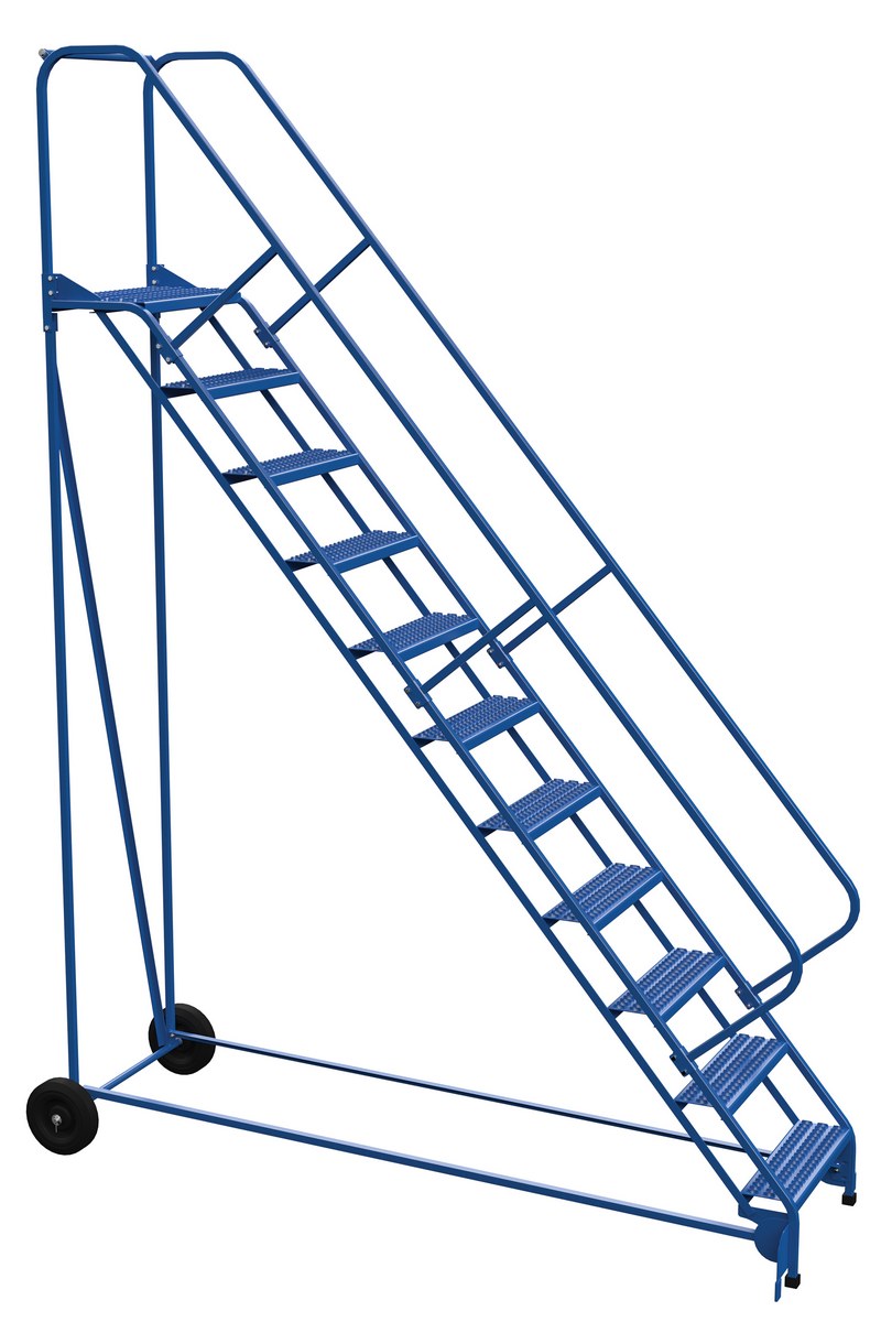 Vestil Steel Roll-A-Fold Ladder - 50 Degree 11 Grip Strut 23-9/16 In. Step Width 350 lb - Blue