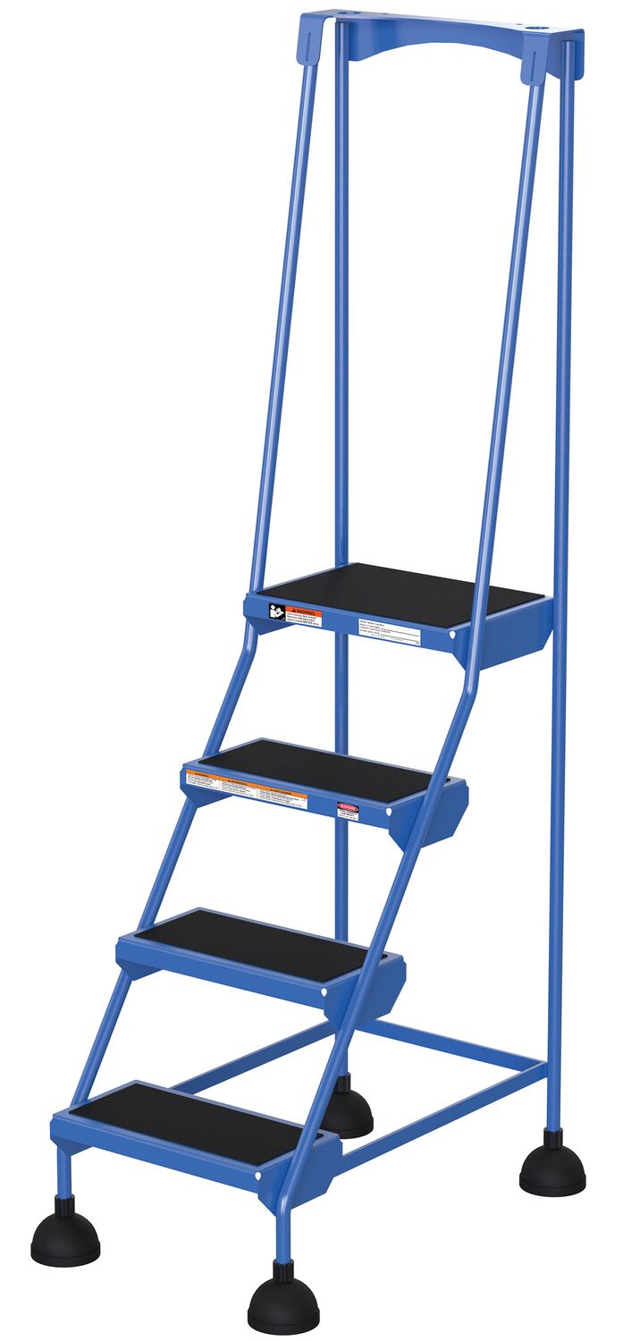 Vestil Steel Commercial Spring Loaded Ladder - 4 Steps 16 In. Wide 58 Degree with Anti-Slip Rubber Mats 300 lb - Blue