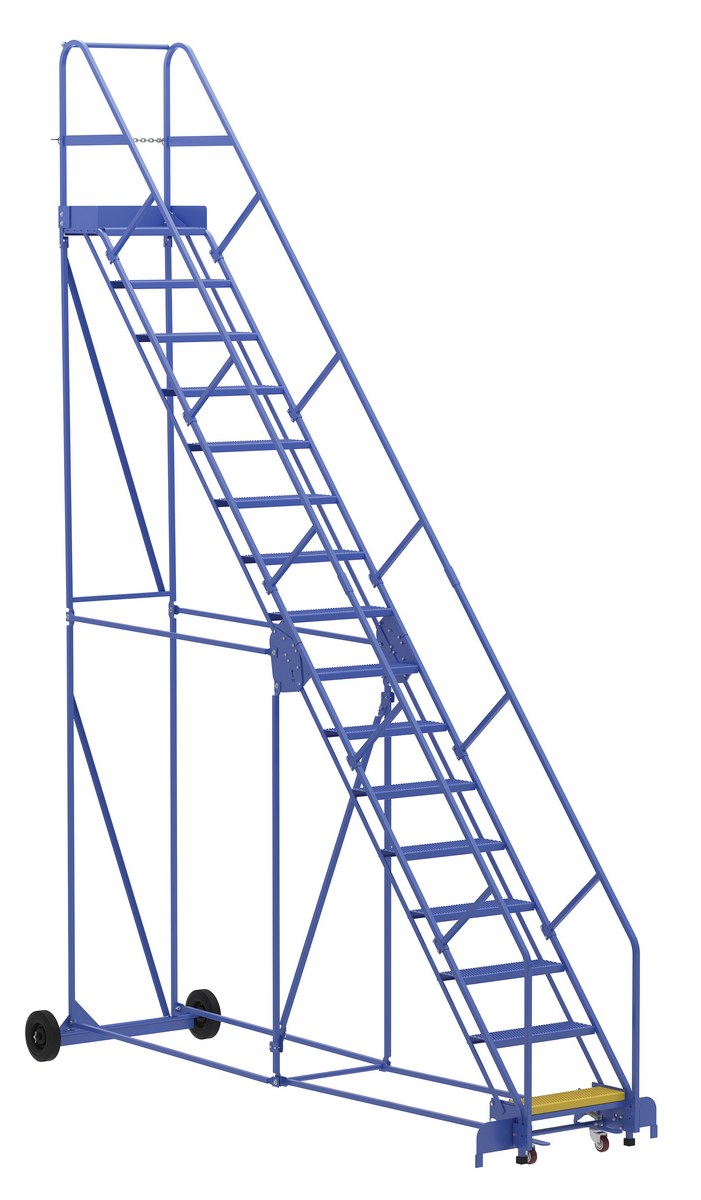 Vestil Steel Rolling Warehouse Ladder - 50 Degree 16 Perforated 23-9/16 In. Step Width 350 lb - Blue