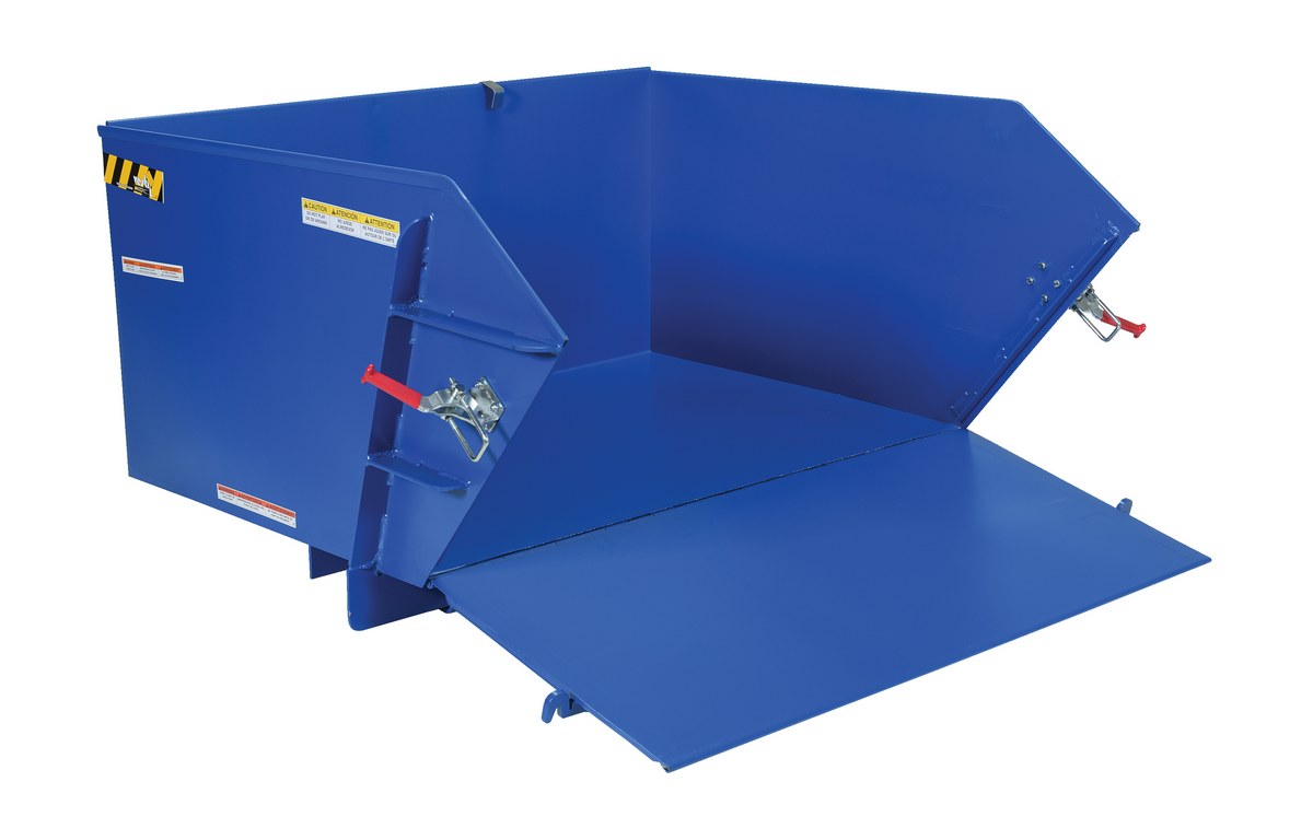 Vestil Steel Light Duty Self Dumping Hopper with Fold Down Front - 1 Cubic Yard 2000 lb - Blue