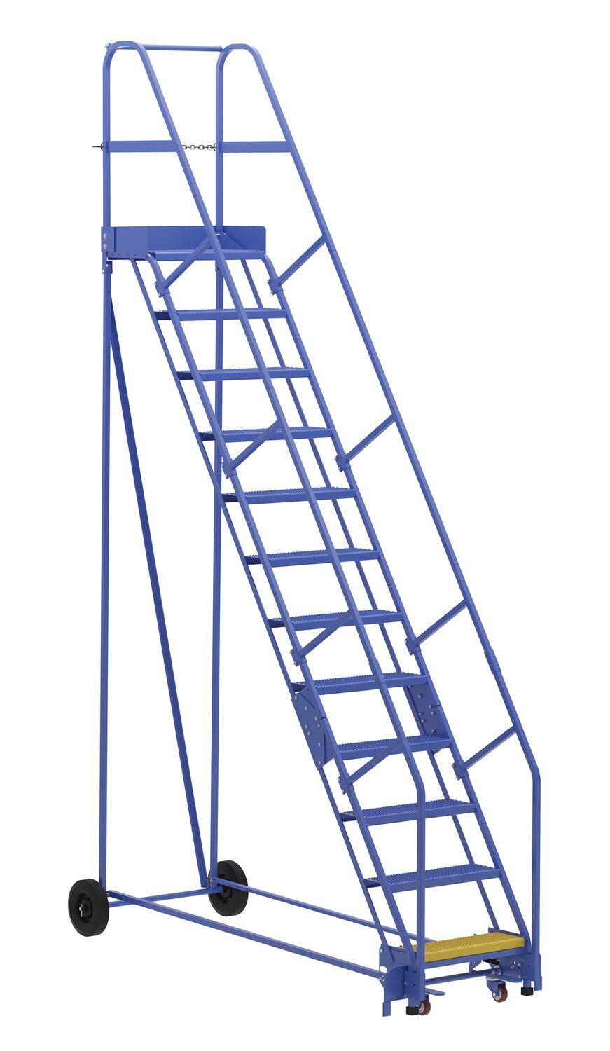 Vestil Steel Rolling Warehouse Ladder - 58 Degree 12 Perforated 23-9/16 In. Step Width 350 lb - Blue