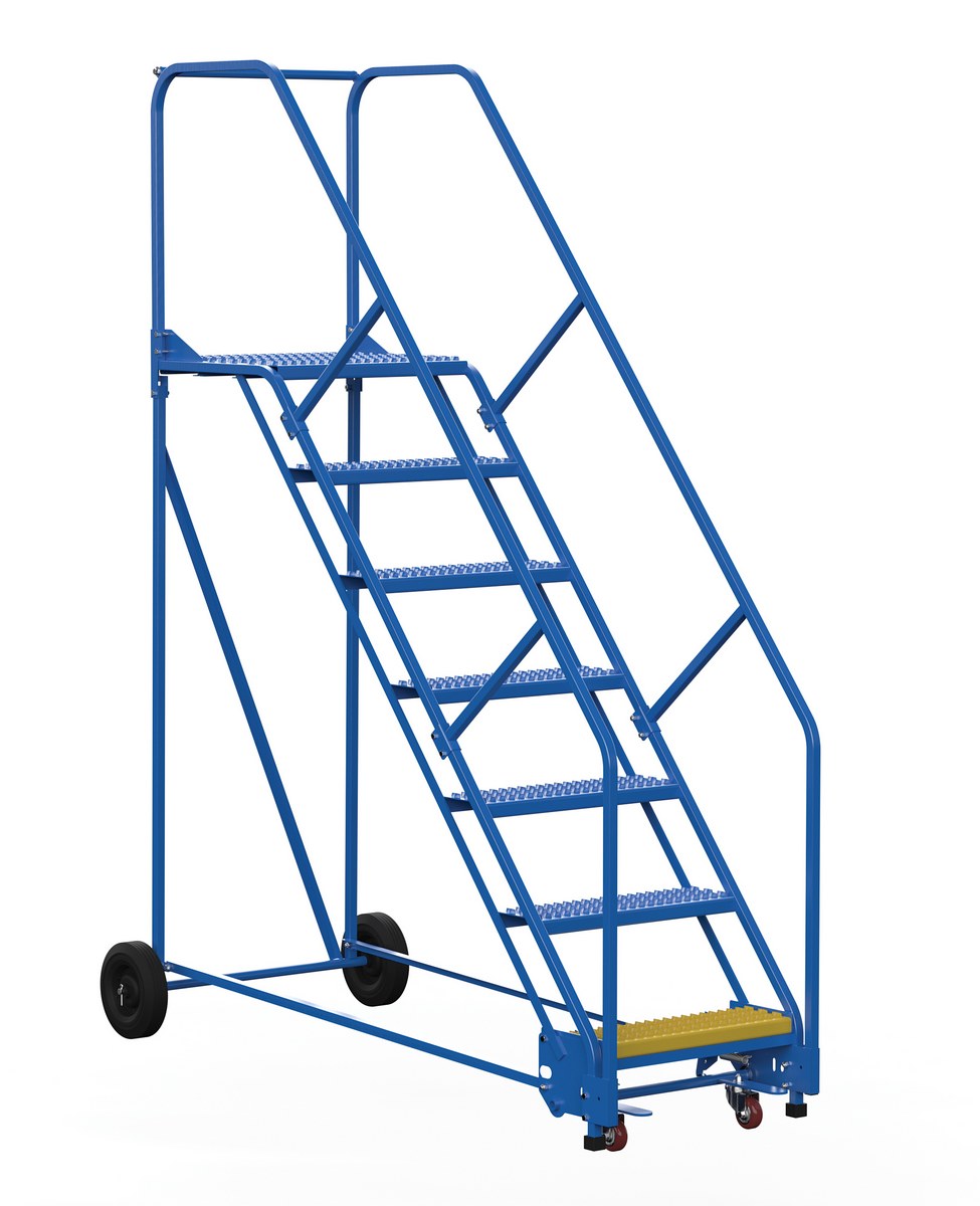 Vestil Steel Rolling Warehouse Ladder - 50 Degree 7 Grip Strut 23-9/16 In. Step Width 350 lb - Blue