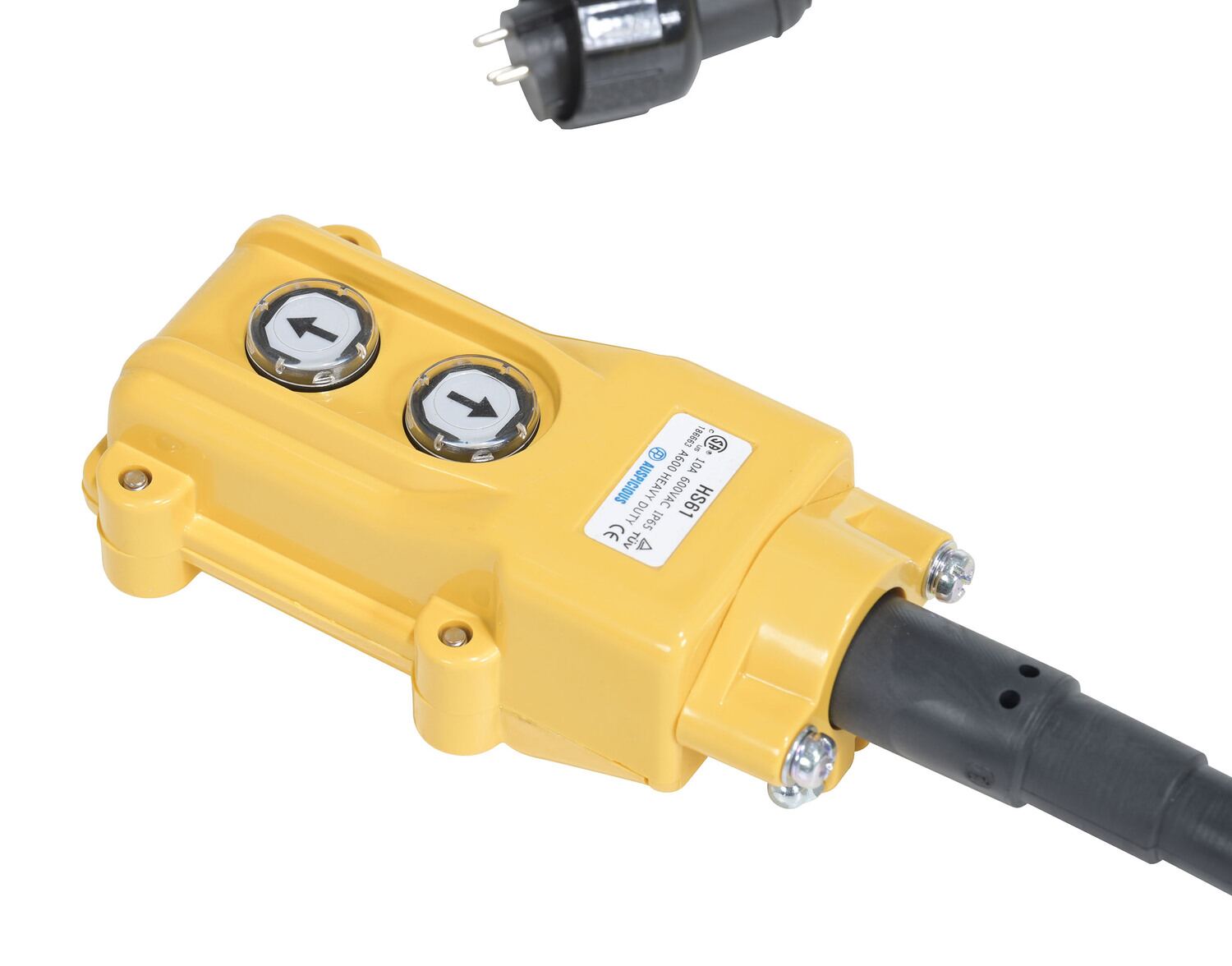 Vestil 2 Button Hand Control Assembly with - 18-90 In. Coiled Cord - Yellow