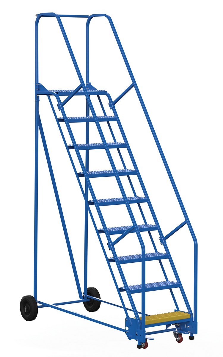 Vestil Steel Rolling Warehouse Ladder - 58 Degree 9 Grip Strut 23-9/16 In. Step Width 350 lb - Blue