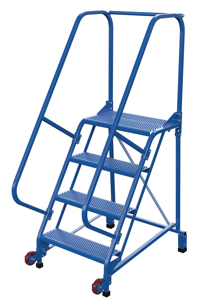 Vestil Steel Tip N Roll Ladder - 58 Degree 4 Perforated 24 In. Step Width 350 lb - Blue