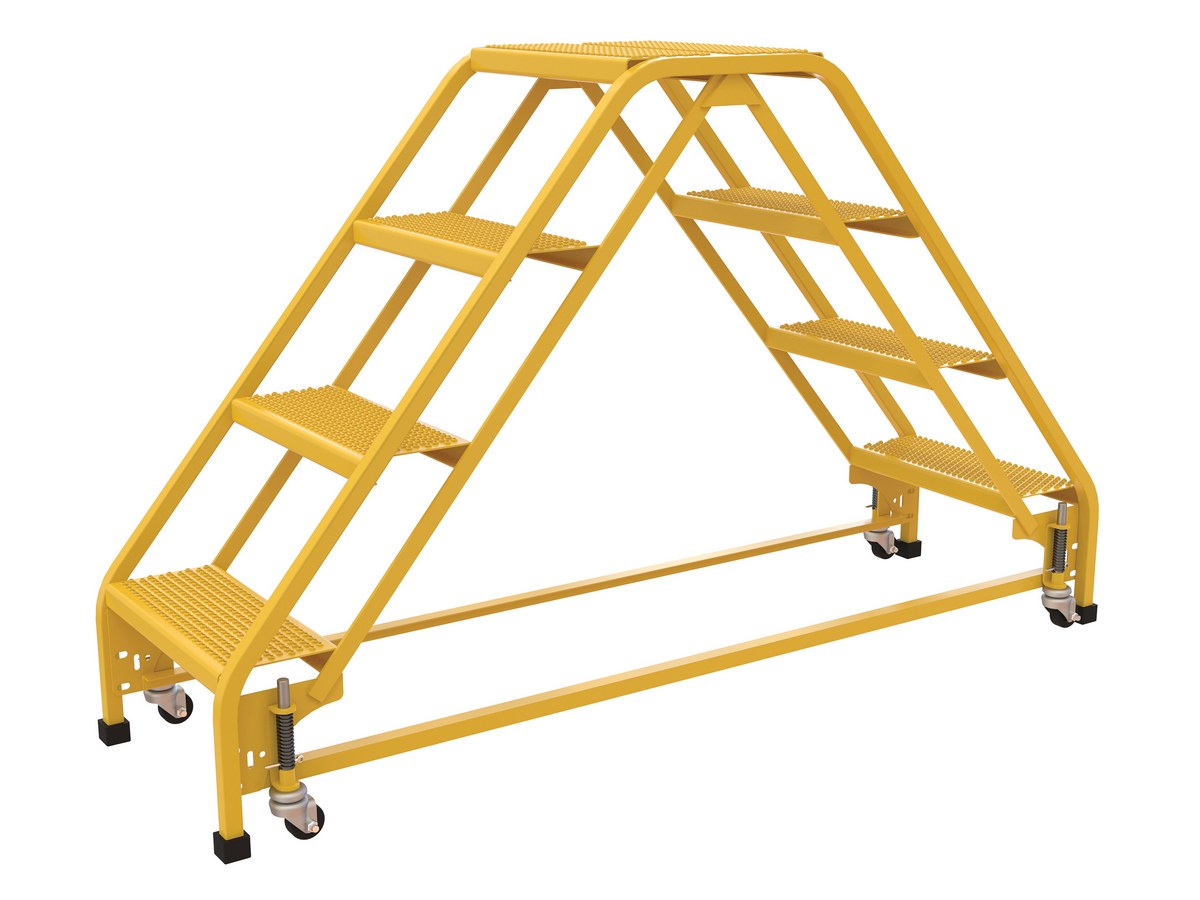 Vestil Steel Double Sided Step Ladder - 4 Perforated 16-13/16 In. Step Width 350 lb - Yellow